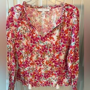 Sugarlips Pink and Red Ruffled Floral Long Sleeve Blouse